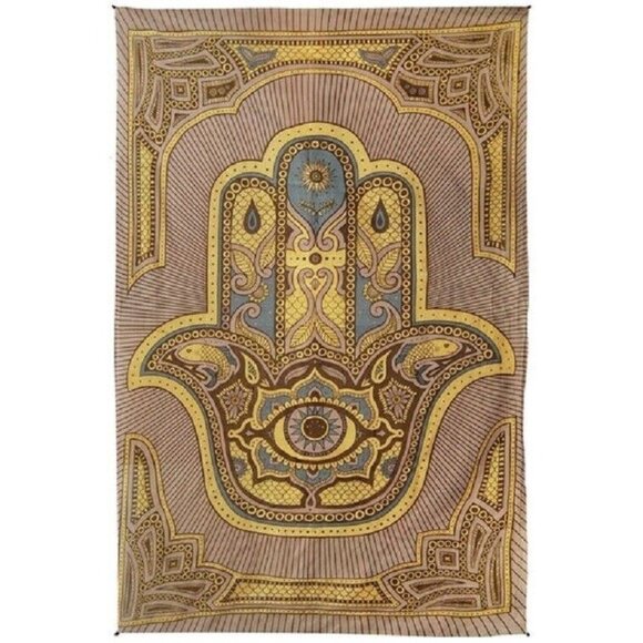 New Brown Large Hamsa Hand Wall Hanging Art Decor Tapestry 52X80 NIP Spiritual - Picture 1 of 2